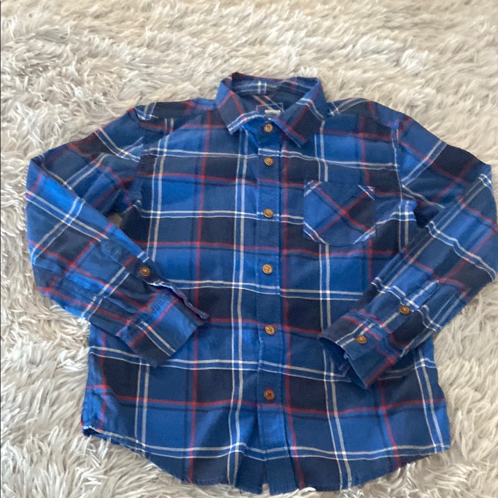 Blue and Red Button Down Shirt with Classic Plaid Design